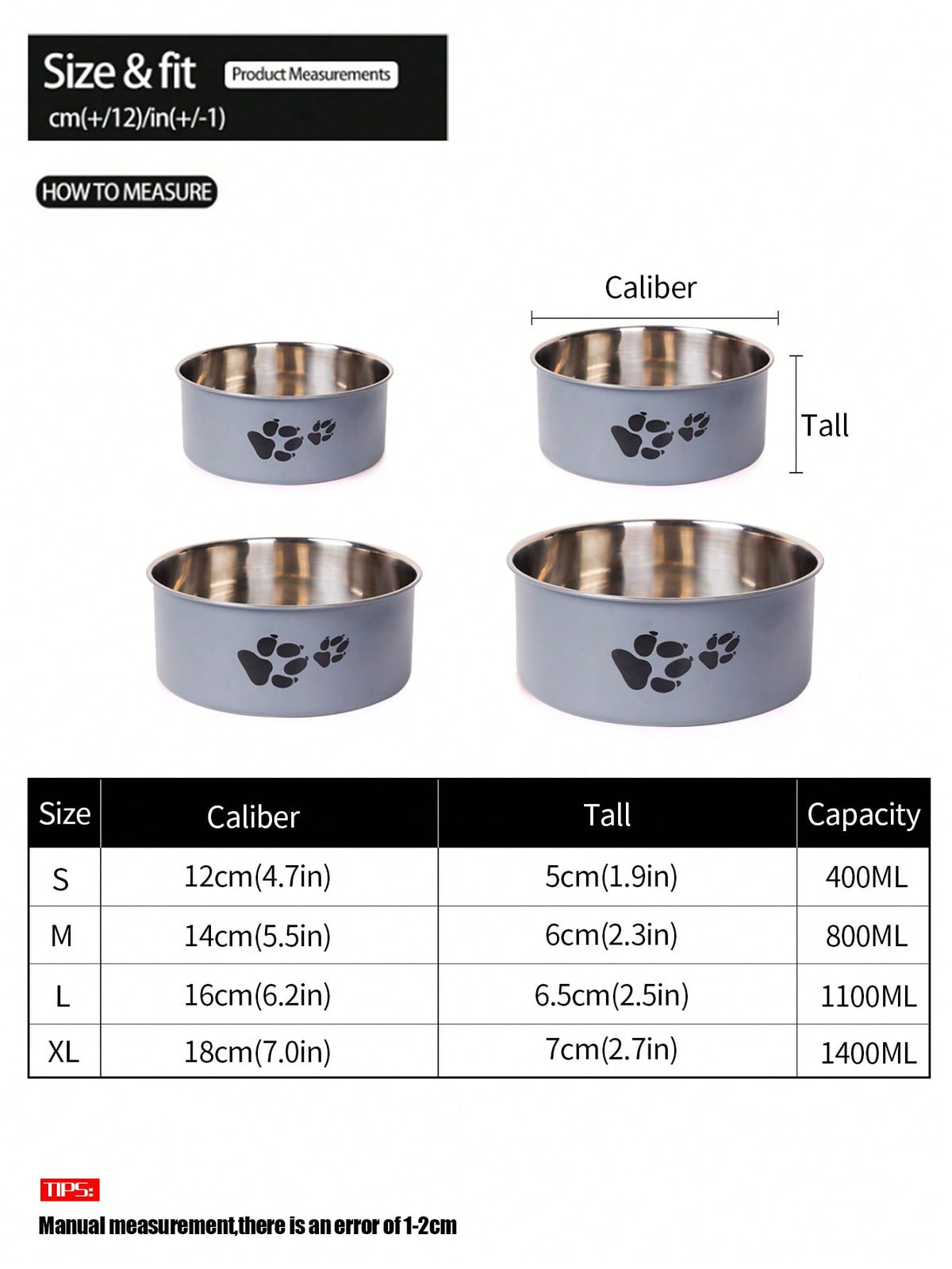 Supet 1pc Cartoon Paw Prints Design Stainless Steel Anti-Slip Pet Bowl For Small And Medium Dogs, Suitable For Indoor And Outdoor Use