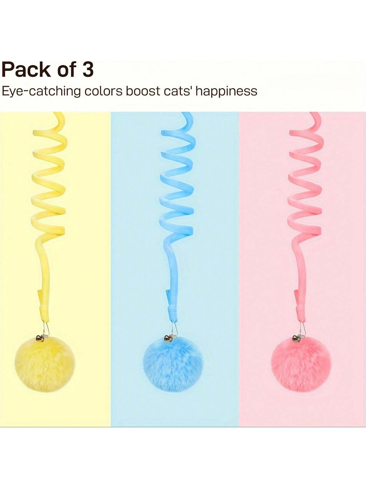 Hanging Fluffy Cat Lover And Cat Mom Love Ball Toys 3 Pcs With Bell, Interactive Cat Lover And Cat Mom Love Retractable, Cat Lover And Cat Mom Love Toys Indoor Kitten Play Chase Exercise Physical Stimulation
