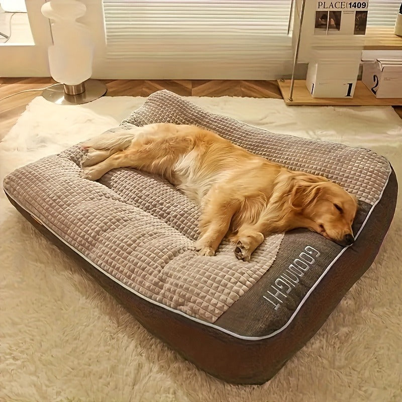 Gray Rectangular Dog Bed with Thick Polyester Fiber Cushion, Four Size Options and Included Grooming Tool