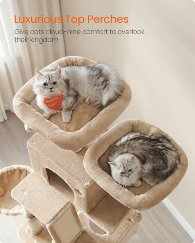 Feandrea Cat Tree, 81.1-in Large Cat Tower, Multi-Level Condo, Camel Brown