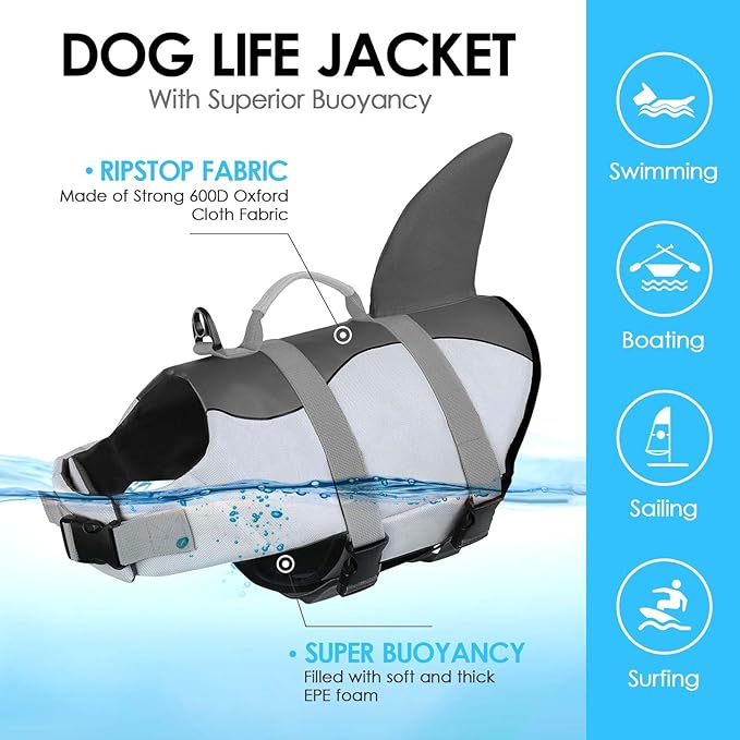 AOFITEE Dog Life Jacket, Vest for Swimming, High Flotation Swim with Rescue Handle and Reflective Stripe, Lifesaver Swimsuit for Boating Summer Pool