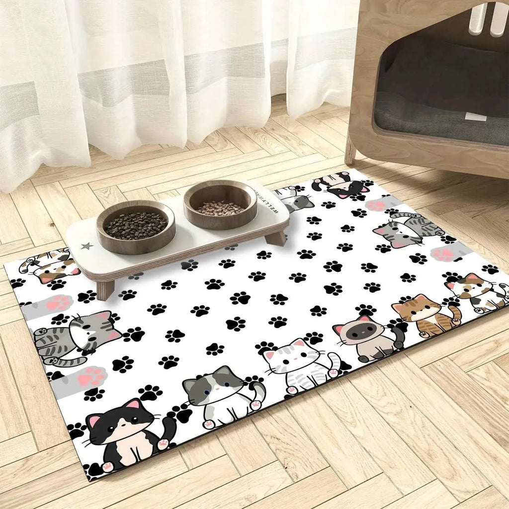 Kawaii Cartoon Diatomaceous Earth Cat Litter & Dining Mat – Water-Absorbent Quick-Drying Non-Slip Home Decor Pet Mat (4 Sizes)