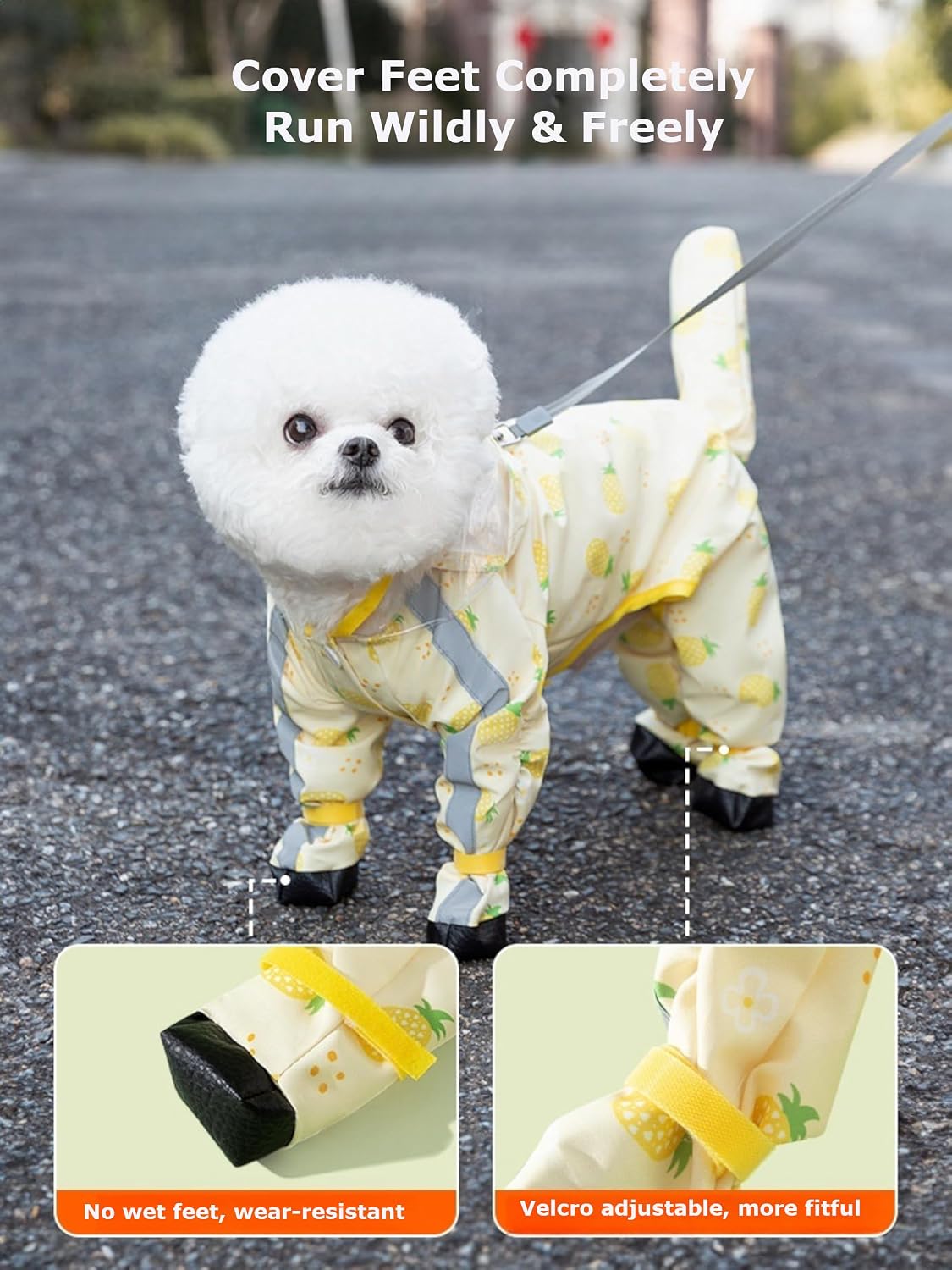 Waterproof Dog Raincoat,Full Coverage 4 Legs Dog Rain Jacket for Small Dogs,Pet Rain Coat with Hood,Reflective Strips&Leash Hole Outdoor Raincoat (Medium（for Weight 5.1-8.1 lb）, Blue)