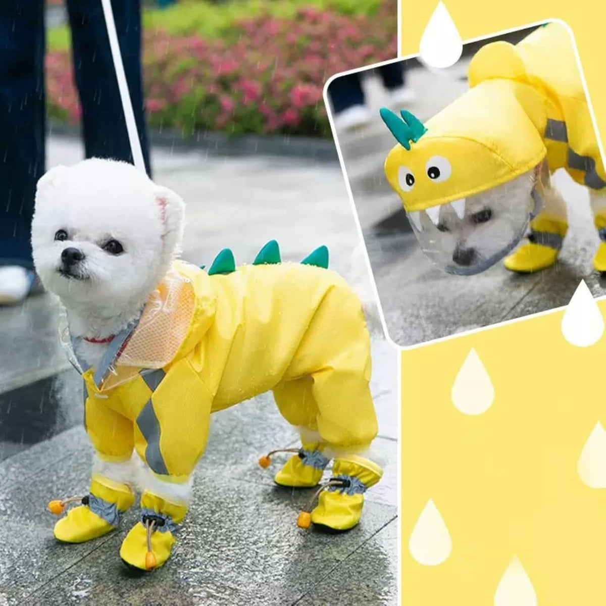 Waterproof Dog Raincoat,Full Coverage 4 Legs Dog Rain Jacket for Small Dogs,Pet Rain Coat with Hood,Reflective Strips&Leash Hole Outdoor Raincoat (Medium（for Weight 5.1-8.1 lb）, Blue)